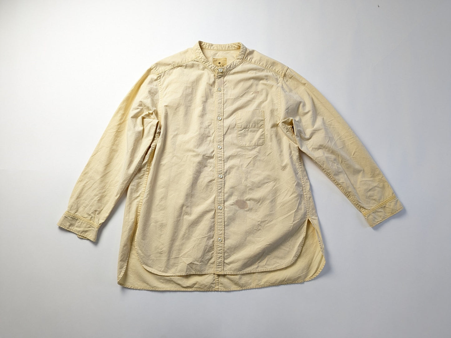 <Re:OSOCU> 知多木綿 草木染め バンドカラーシャツ 知多半島ミカン 修繕シャツ