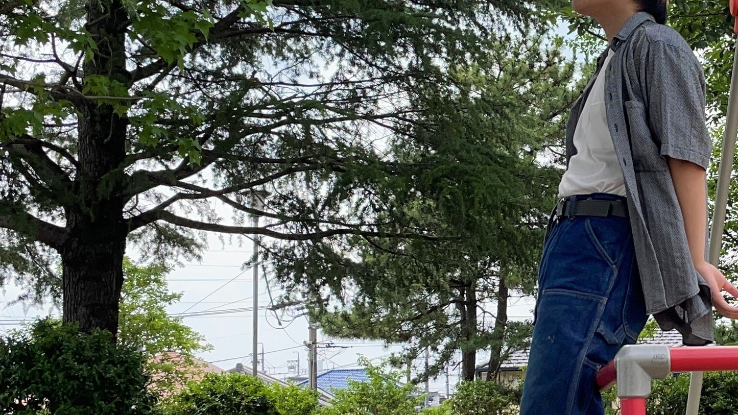 <OSOCU>知多木綿 半袖リラックスシャツ 斜葉 黒