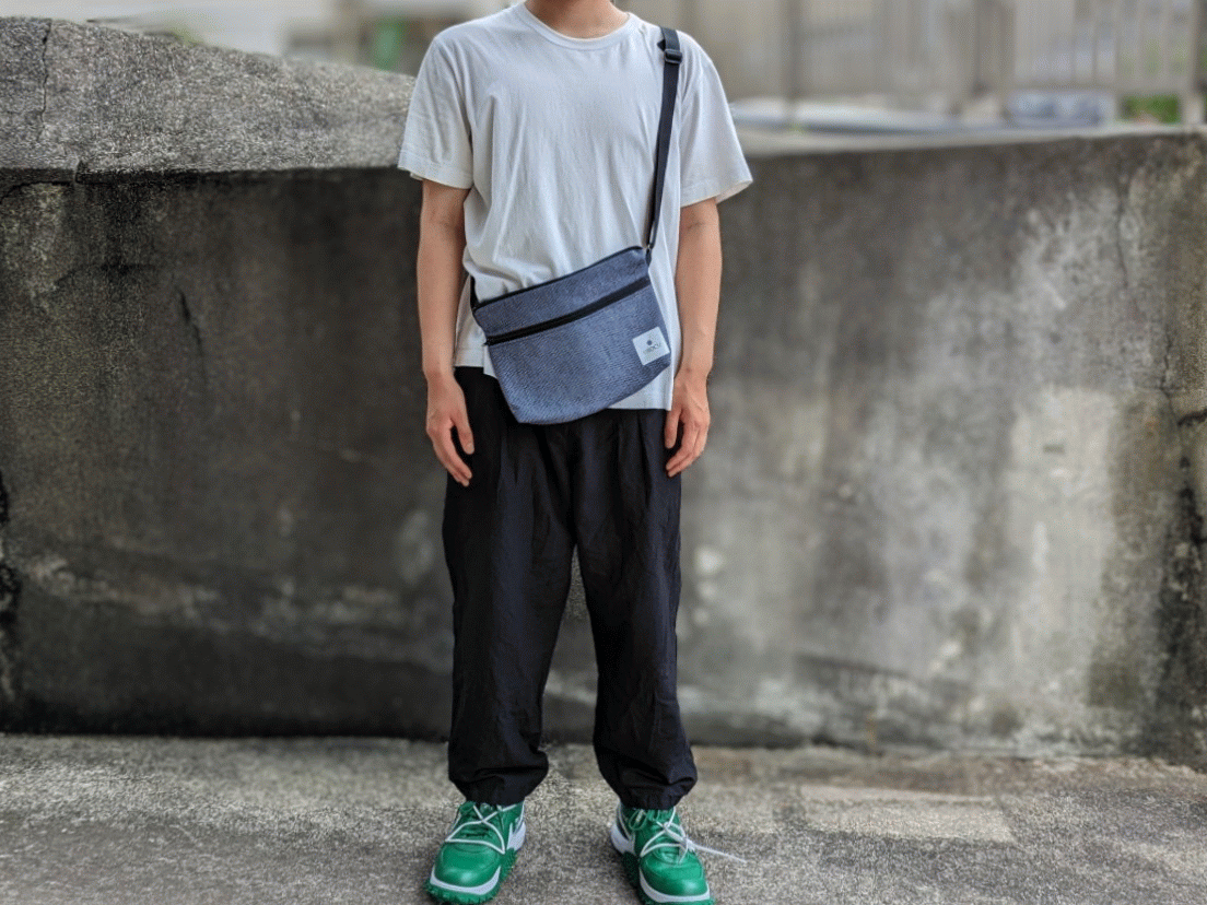 <OSOCU>知多木綿 サコッシュ バッグ 刺し子織 紺黒