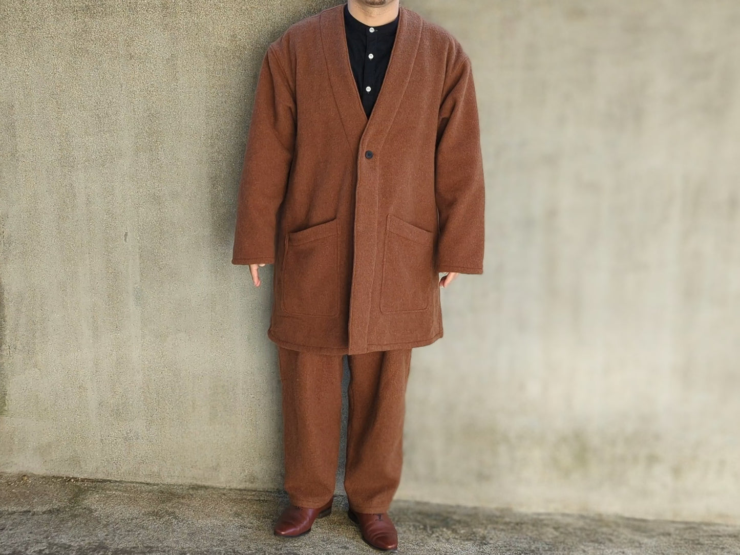 <OSOCU>尾州ウール 毛七 ノーカラージャケット 再生羊毛(リサイクルウール) レンガ