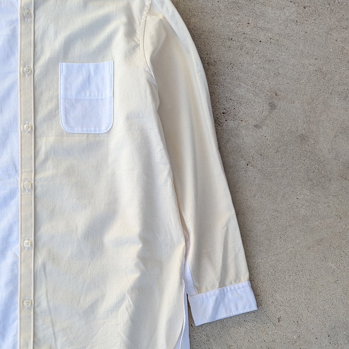 <OSOCU> 「キバタとサラシ」 知多木綿 配色 バンドカラーシャツ アレンジバージョン