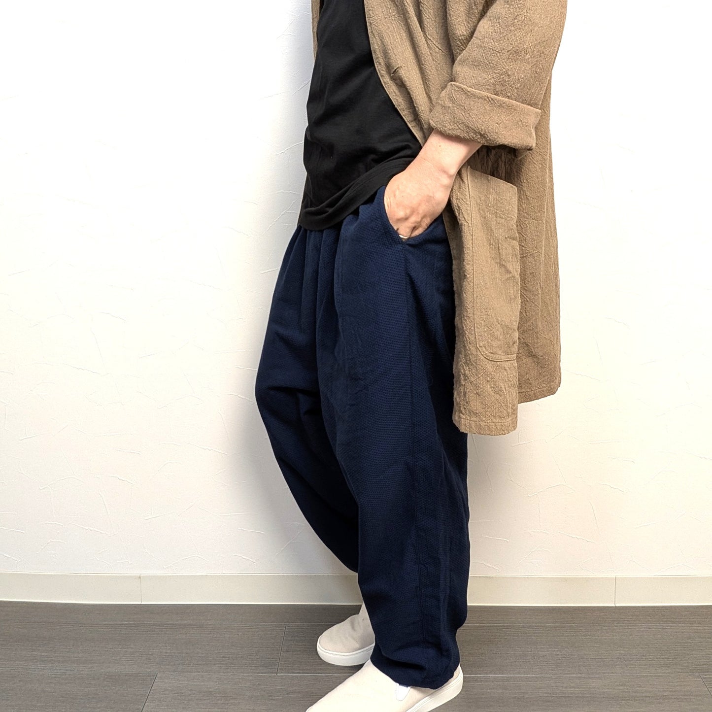 知多木綿 紺黒刺し子 「ヨハク」 機屋さんのお裾分けパンツ