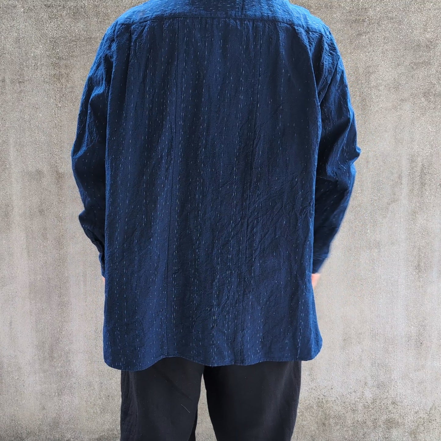 <OSOCU> 一点物 備後節織 小雨縞 バンドカラーシャツ ワンウォッシュ