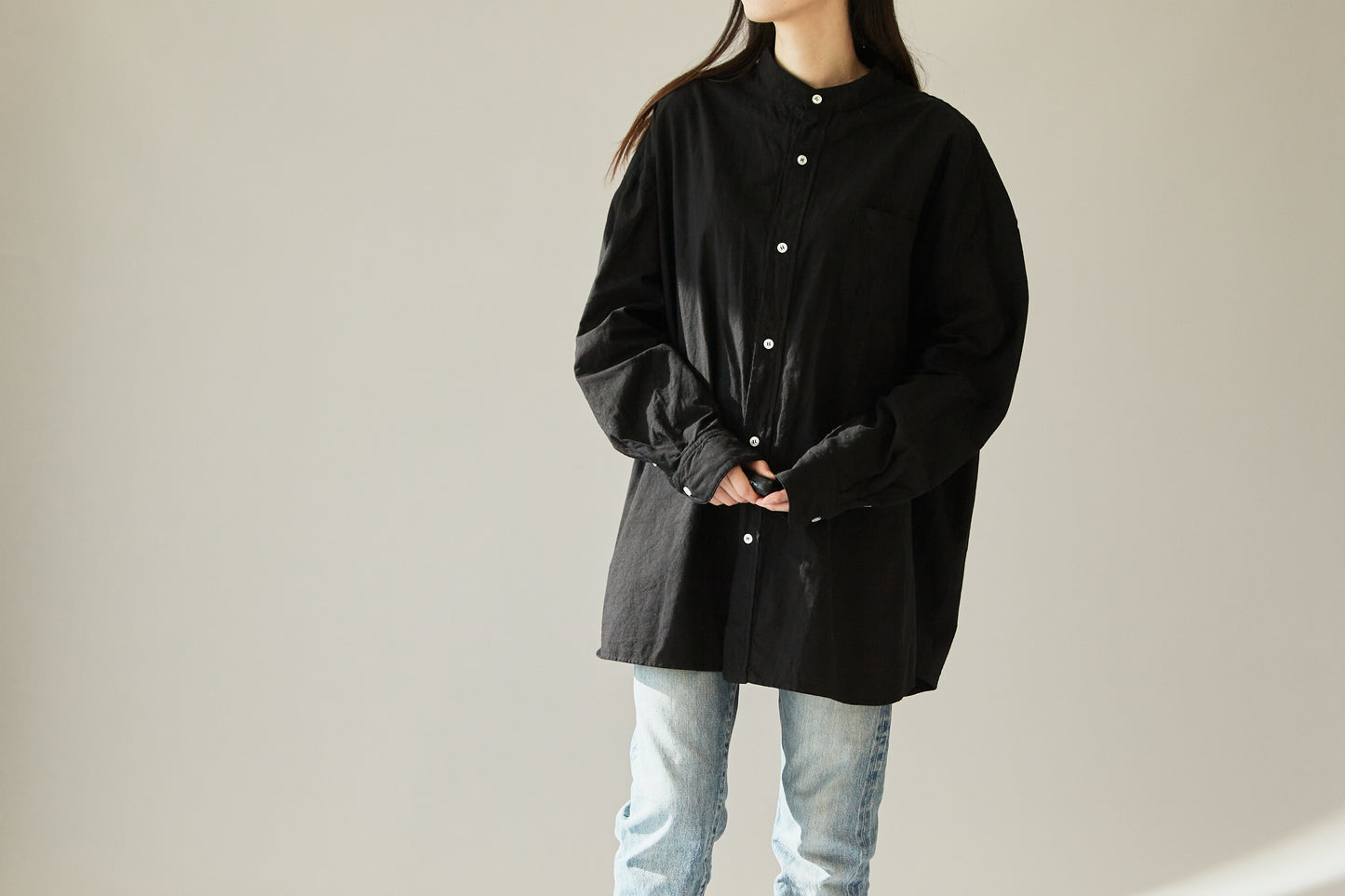 <OSOCU> 知多木綿 名古屋黒紋付染 ビッグシルエットシャツ