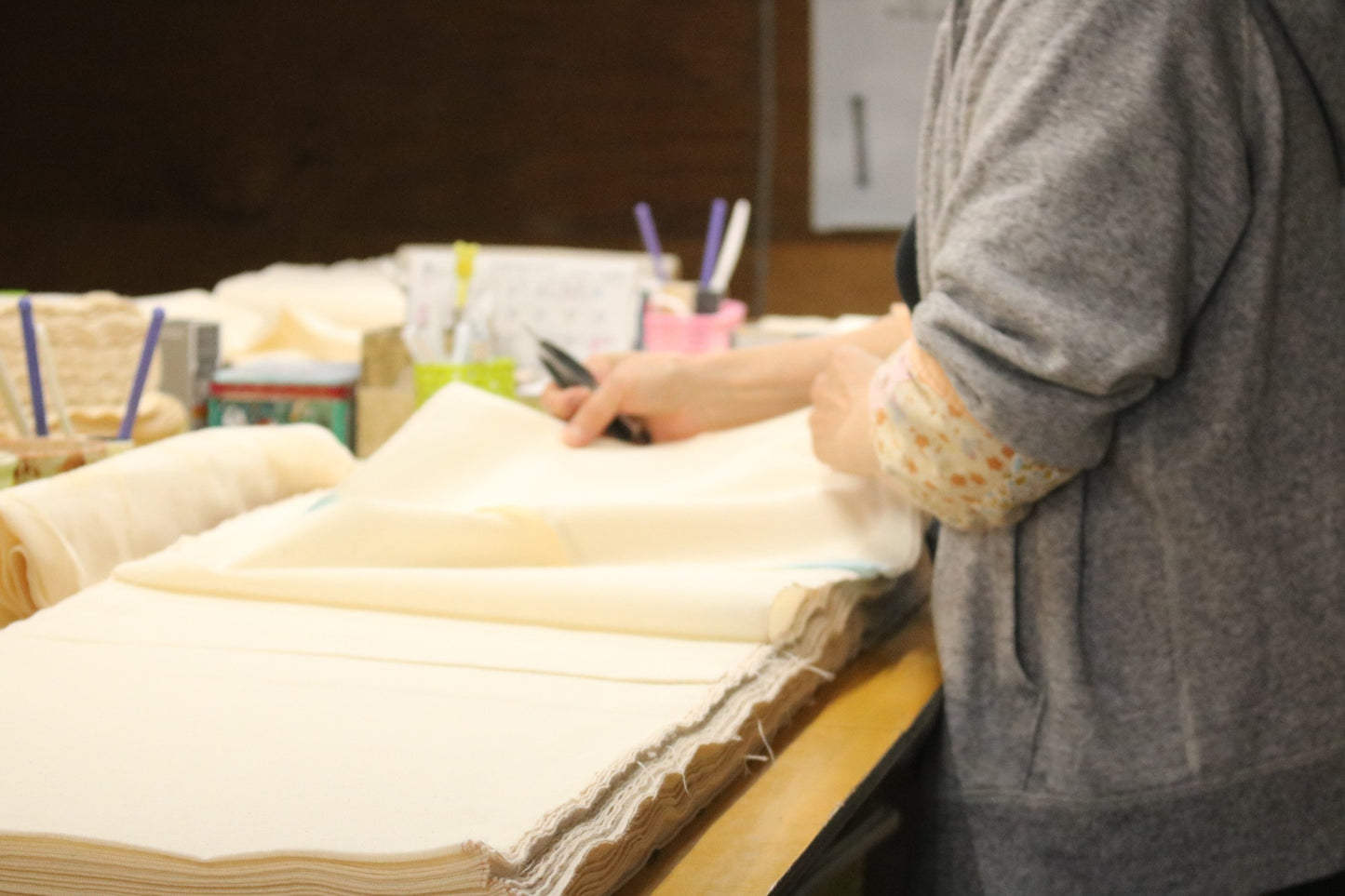 <OSOCU> 知多木綿 ヘンプコットン オープンカラーシャツ 名古屋黒紋付染