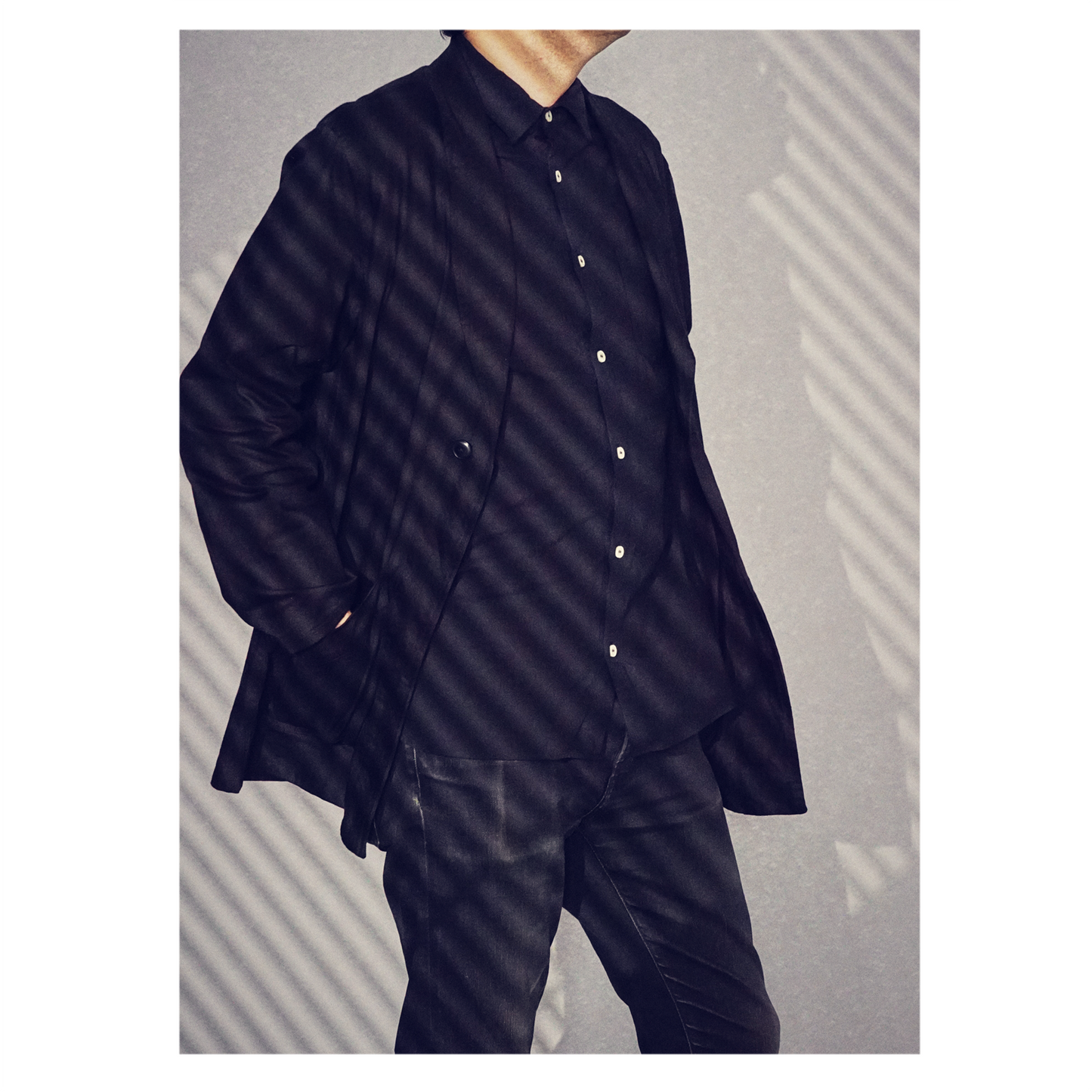 <OSOCU>広島デニム 黒染め ショールカラージャケット デッドストック生地 名古屋黒紋付染