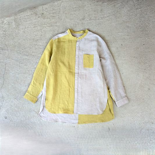 <OSOCU> 「かれくさいろとさくらベージュ」 遠州織物 バンドカラーシャツ