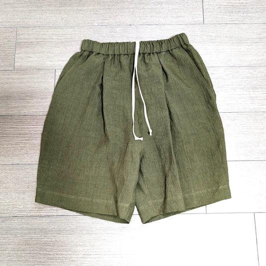 ＜OSOCU＞遠州織物 ヨーロッパリネン100％ ハーフパンツ オリーブ