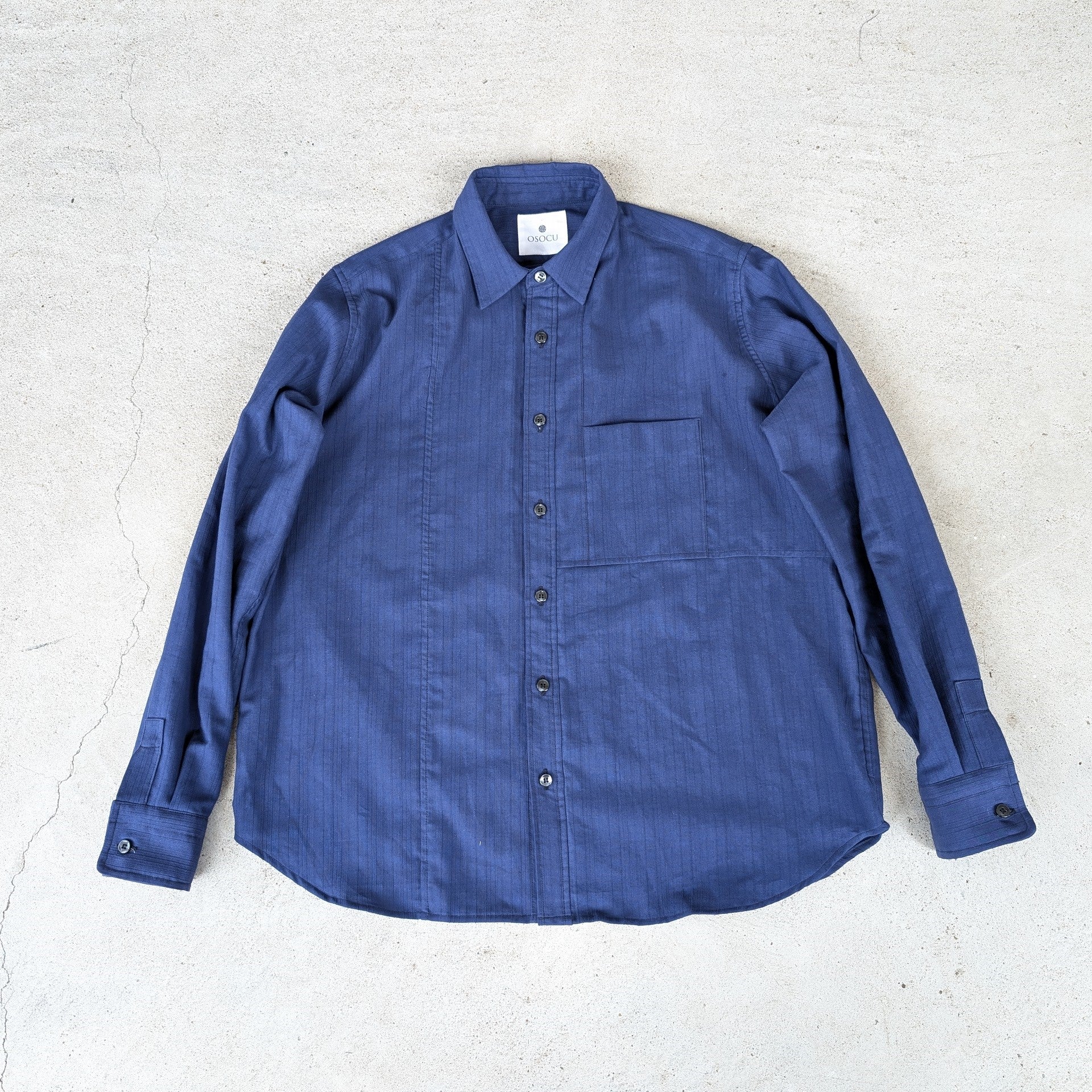 知多木綿 シャンタン生地 レギュラーカラーシャツ 鉄紺 Chita momen