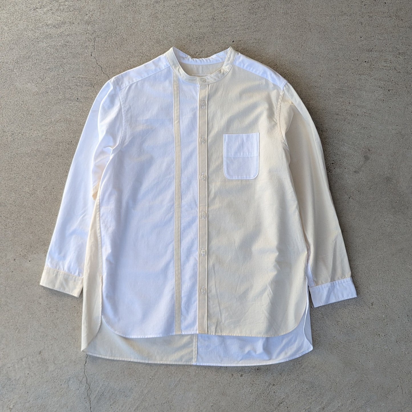 <OSOCU> 「キバタとサラシ」 知多木綿 配色 バンドカラーシャツ アレンジバージョン