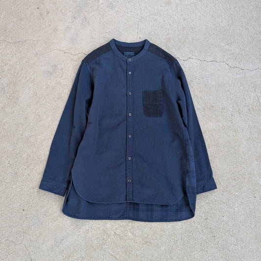 <OSOCU>  一点物　備後節織×伝統色染め バンドカラーシャツ