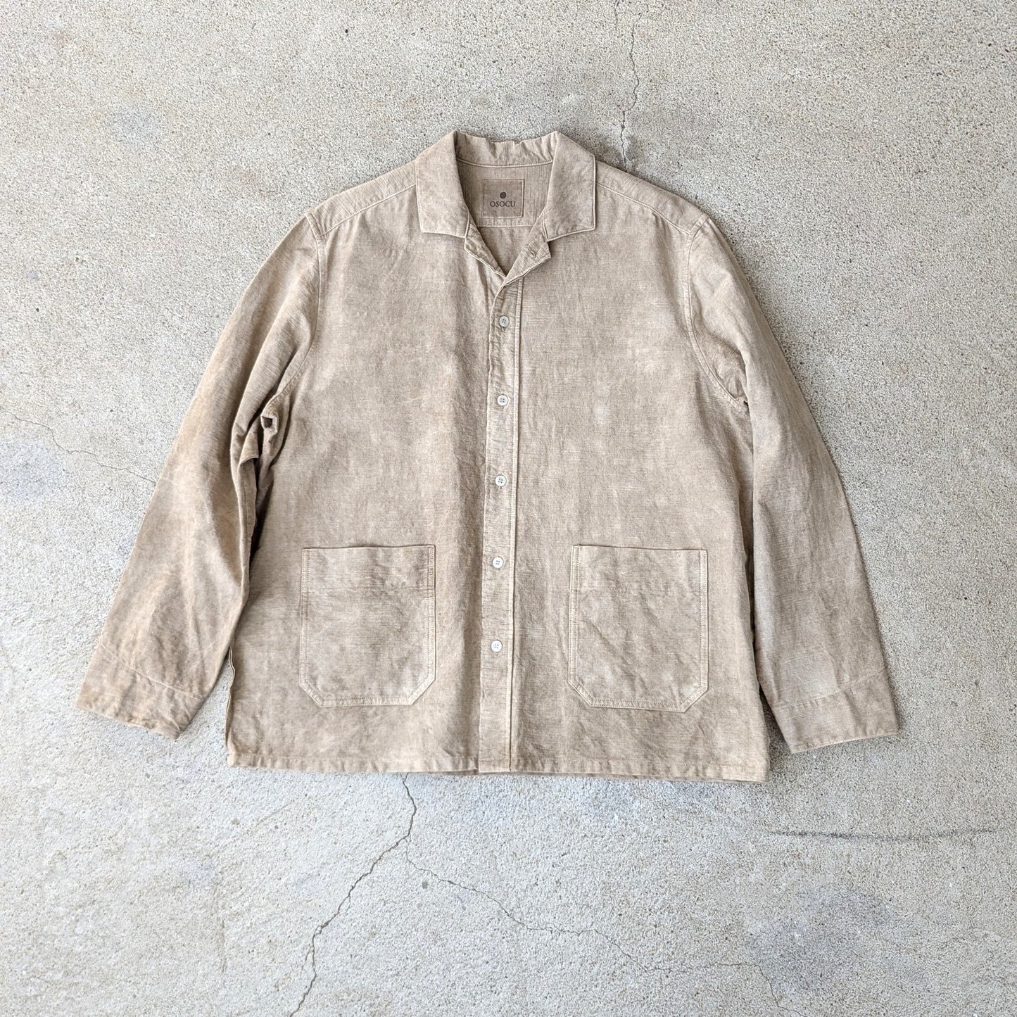 <OSOCU> 知多木綿 オープンカラーシャツジャケット カバーオール いなべ市の黒土染め