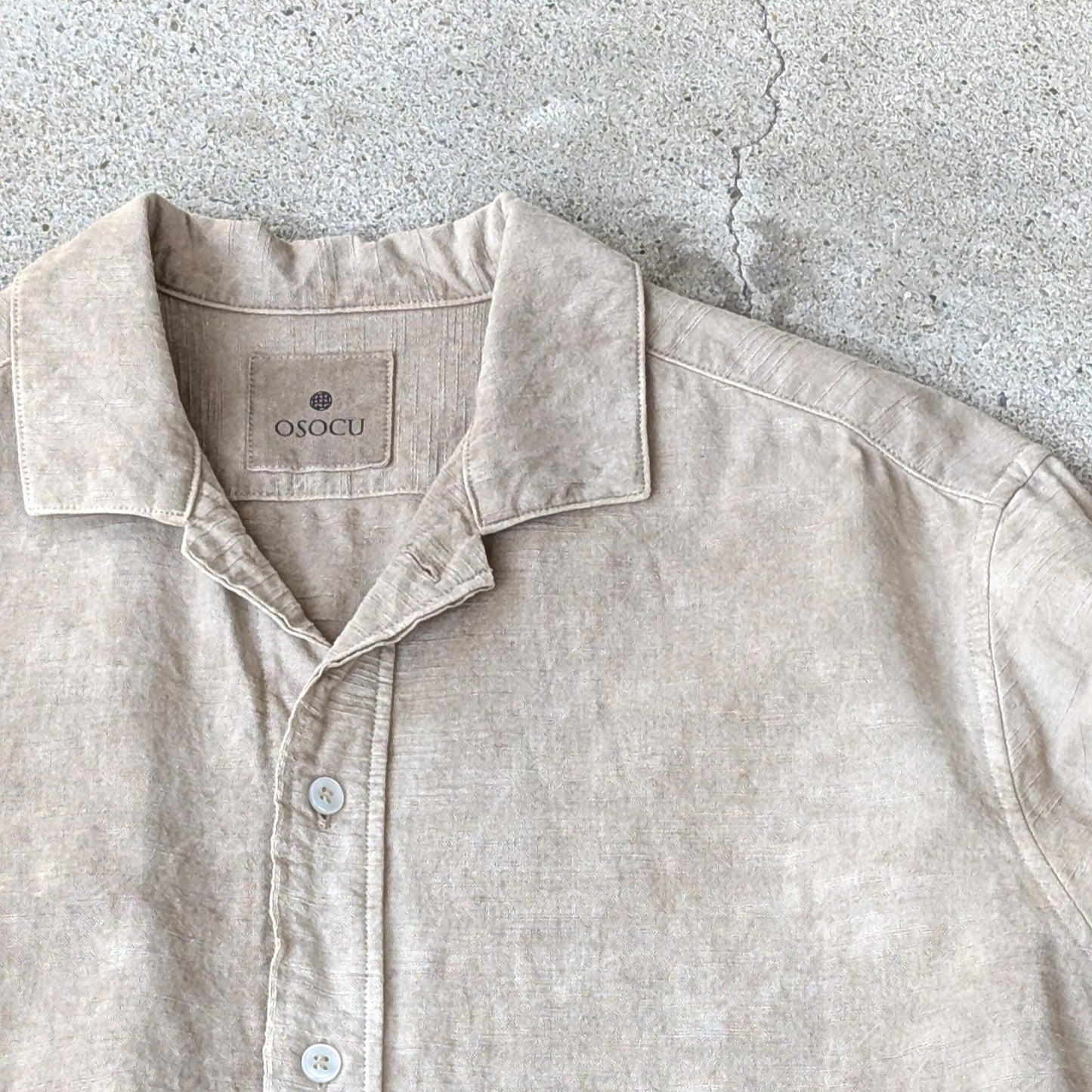 <OSOCU> 知多木綿 オープンカラーシャツジャケット カバーオール いなべ市の黒土染め