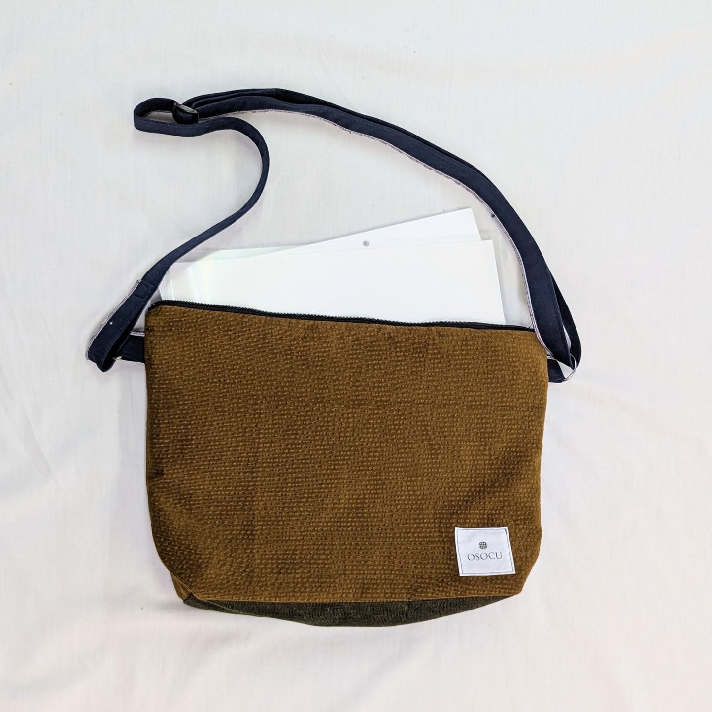 サコッシュより少し大きい コーデュロイ パッチワーク ミニショルダーバッグ