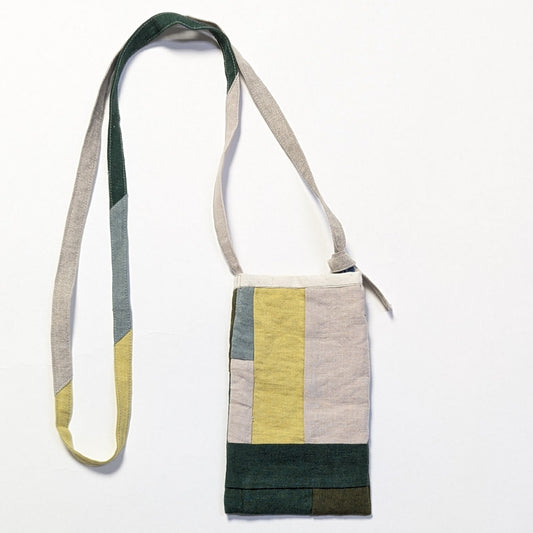 ＜OSOCU＞遠州織物 ヨーロッパリネン100% パッチワーク スマホショルダーバッグ 斜めがけNO.1