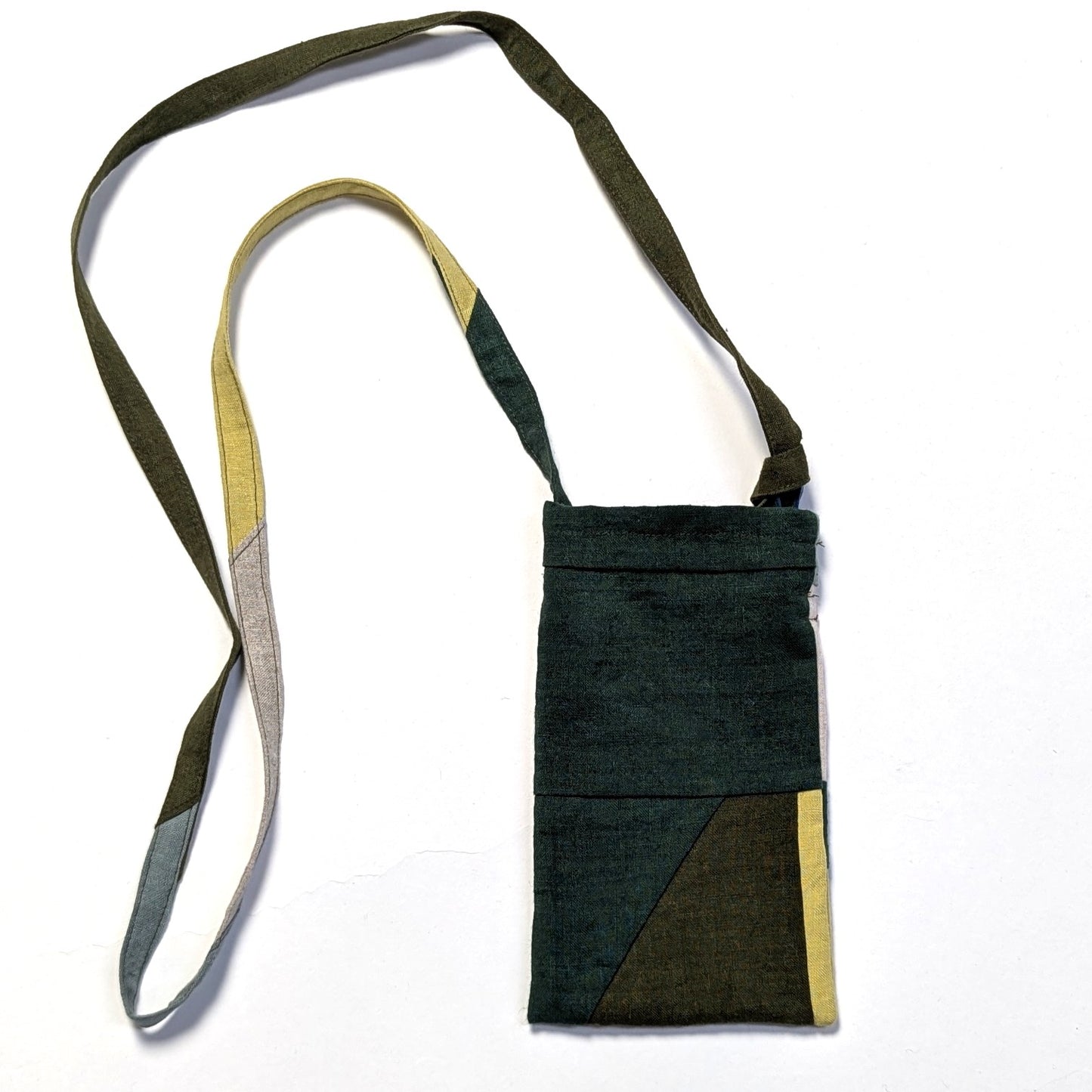 ＜OSOCU＞遠州織物 ヨーロッパリネン100% パッチワーク スマホショルダーバッグ 斜めがけNO.1