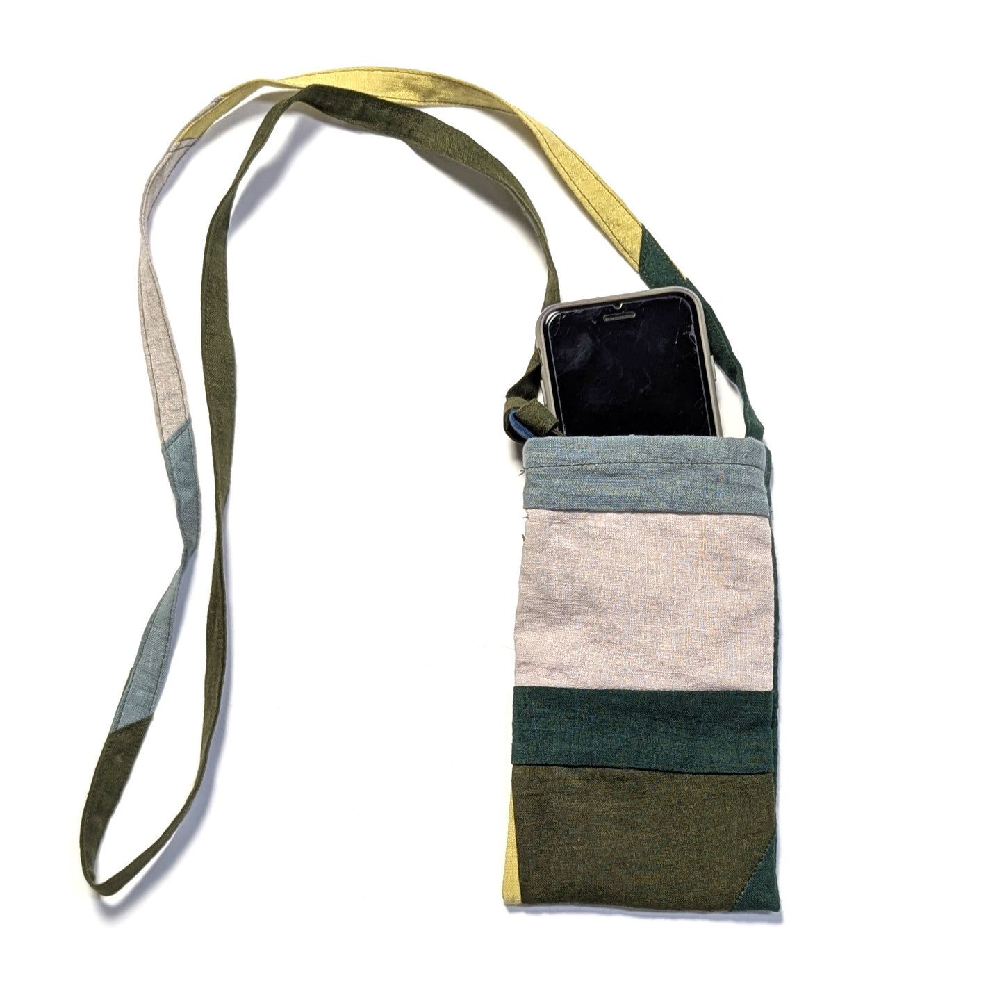 ＜OSOCU＞遠州織物 ヨーロッパリネン100% パッチワーク スマホショルダーバッグ 斜めがけNO.2