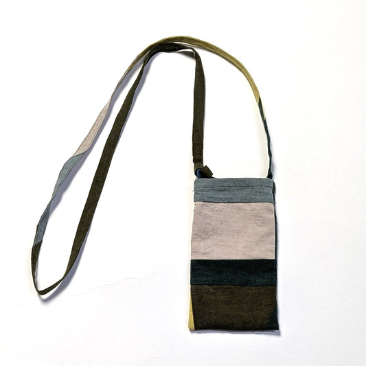 ＜OSOCU＞遠州織物 ヨーロッパリネン100% パッチワーク スマホショルダーバッグ 斜めがけNO.2