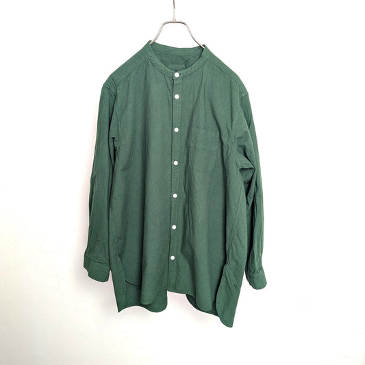 <OSOCU> 伝統色染め 織部色 知多木綿 バンドカラーシャツ