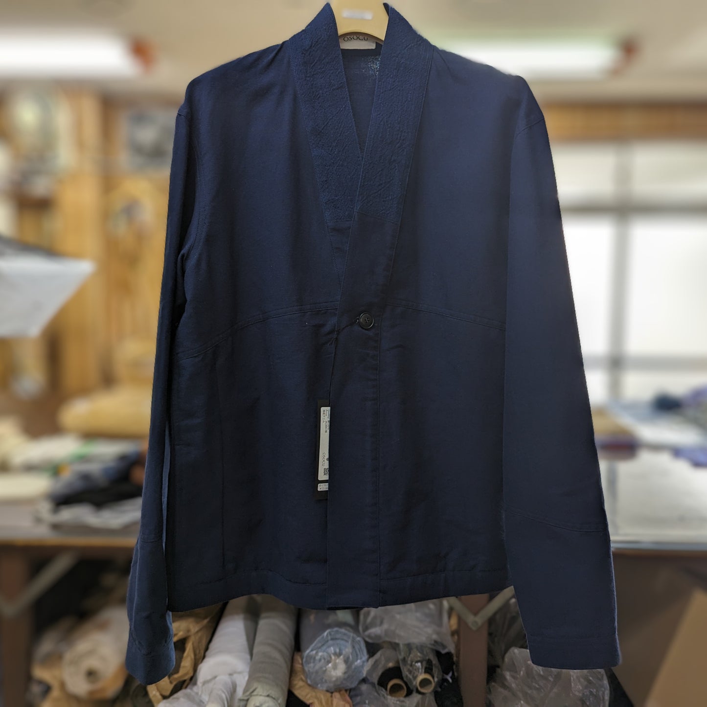 デッドストック×備後節織 ノーカラー ショートジャケット ネイビー