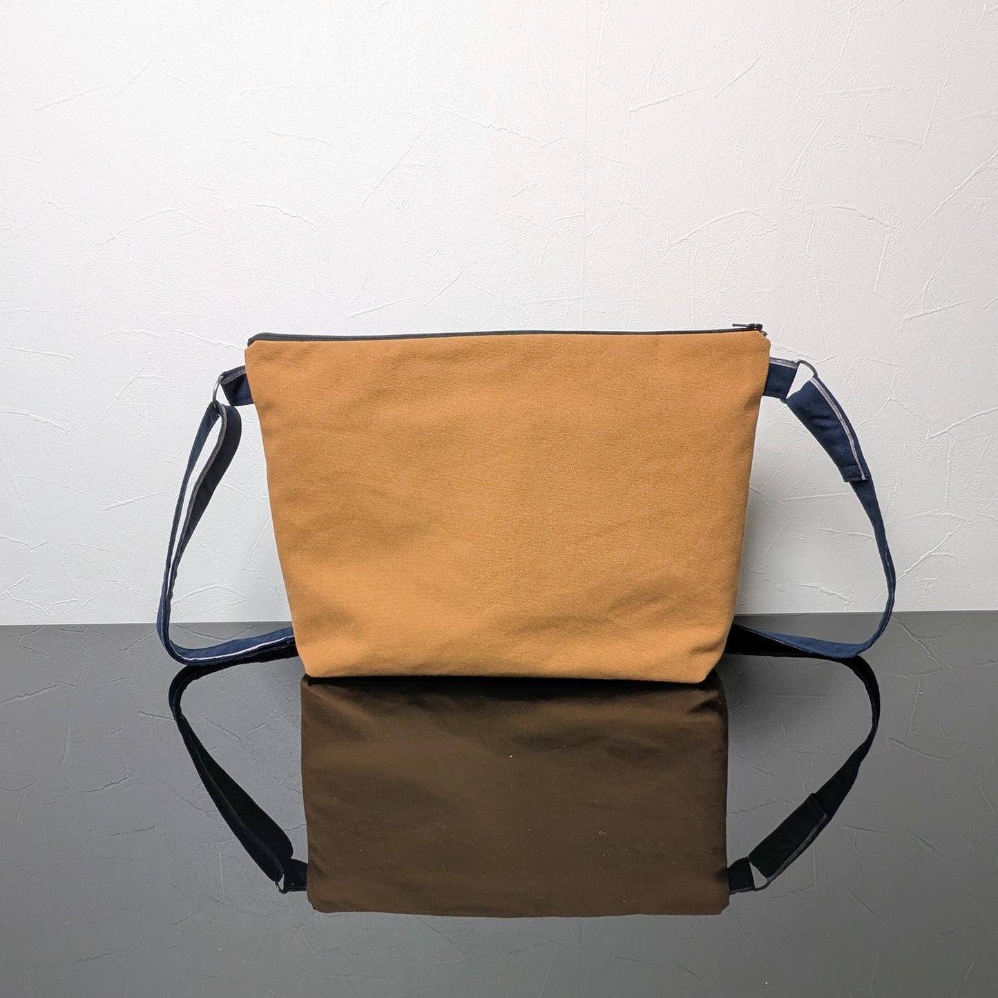 【再制作】サコッシュより少し大きい 知多木綿 帆布ミニショルダーバッグ アーミーダック キャメル