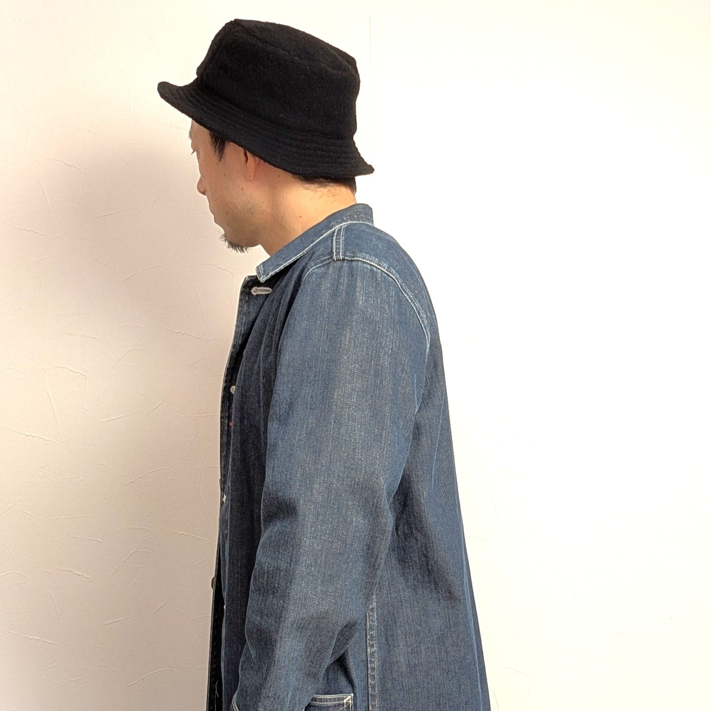 尾州ウール 毛七フランネル バゲットハット 再生羊毛（リサイクルウール） ブラック