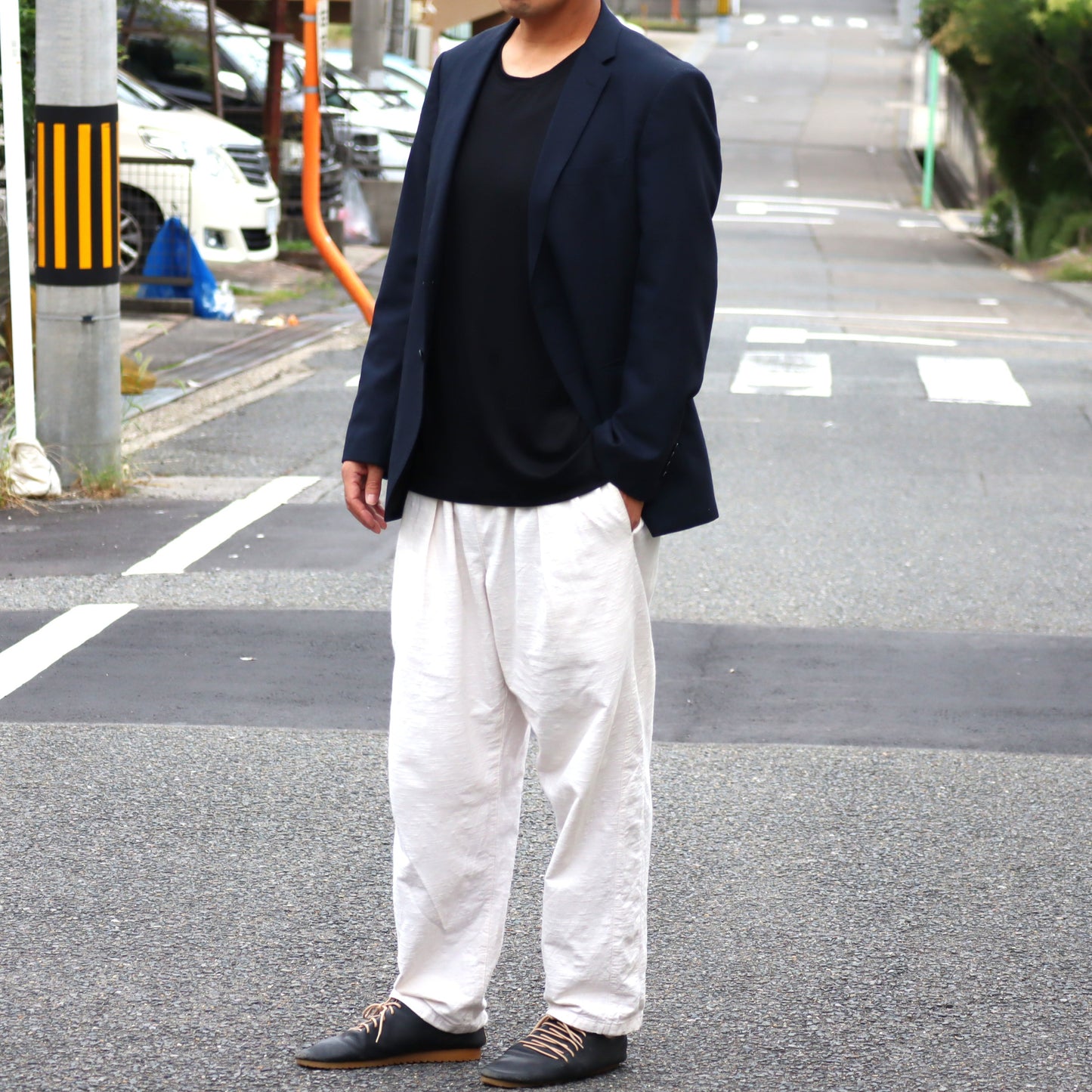 <OSOCU> 受注生産 尾州ウール Super160 メリノウール100％ ロングTシャツ 黒