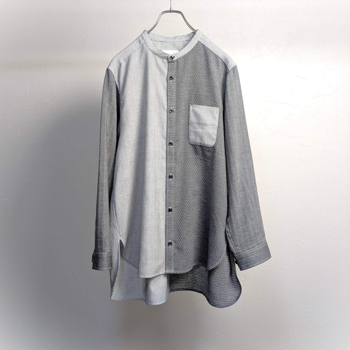 <OSOCU> 一点物 知多木綿 ドビー織 クレイジーパターン バンドカラーシャツ