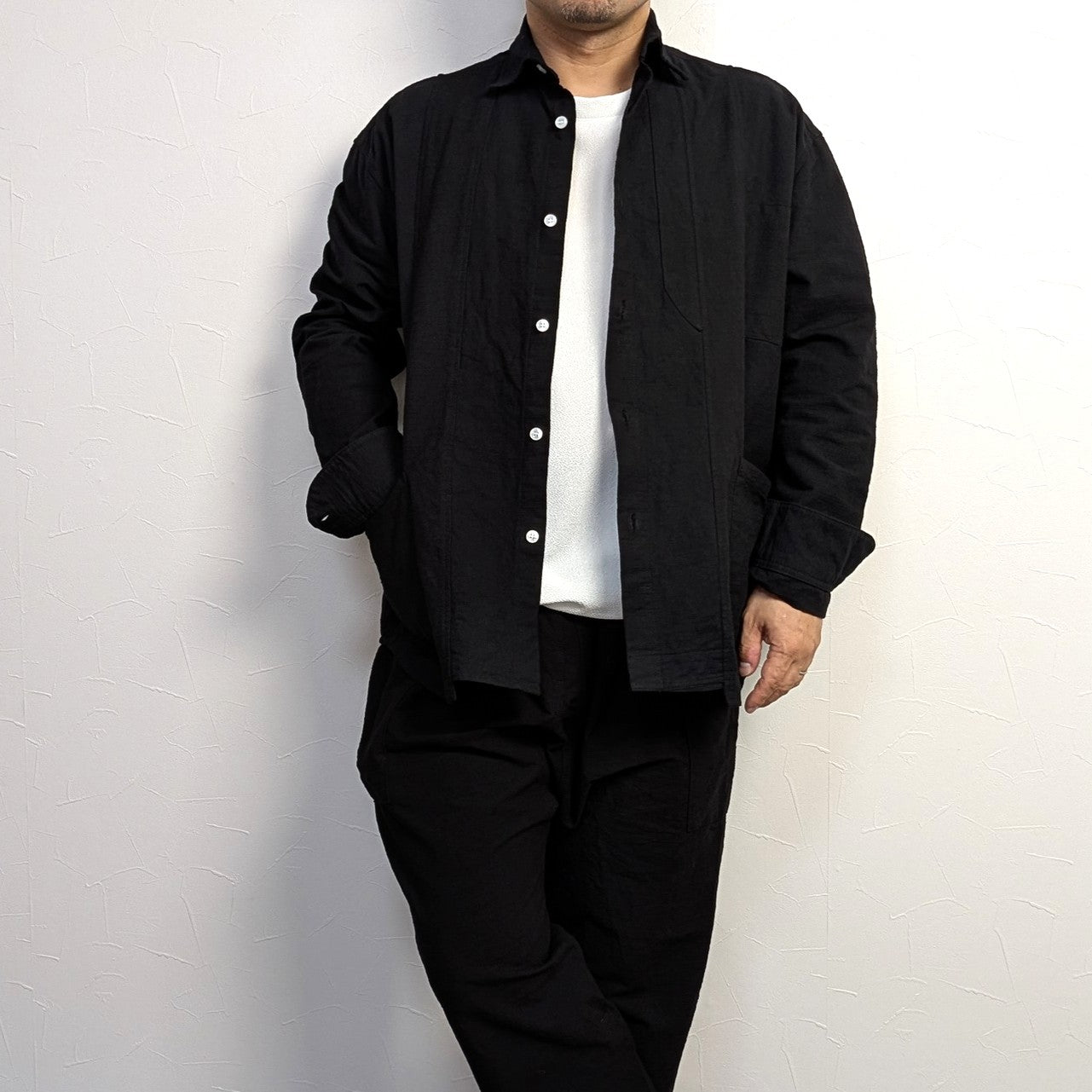 知多木綿 変形リメイクシャツ レギュラーカラー 名古屋黒紋付染