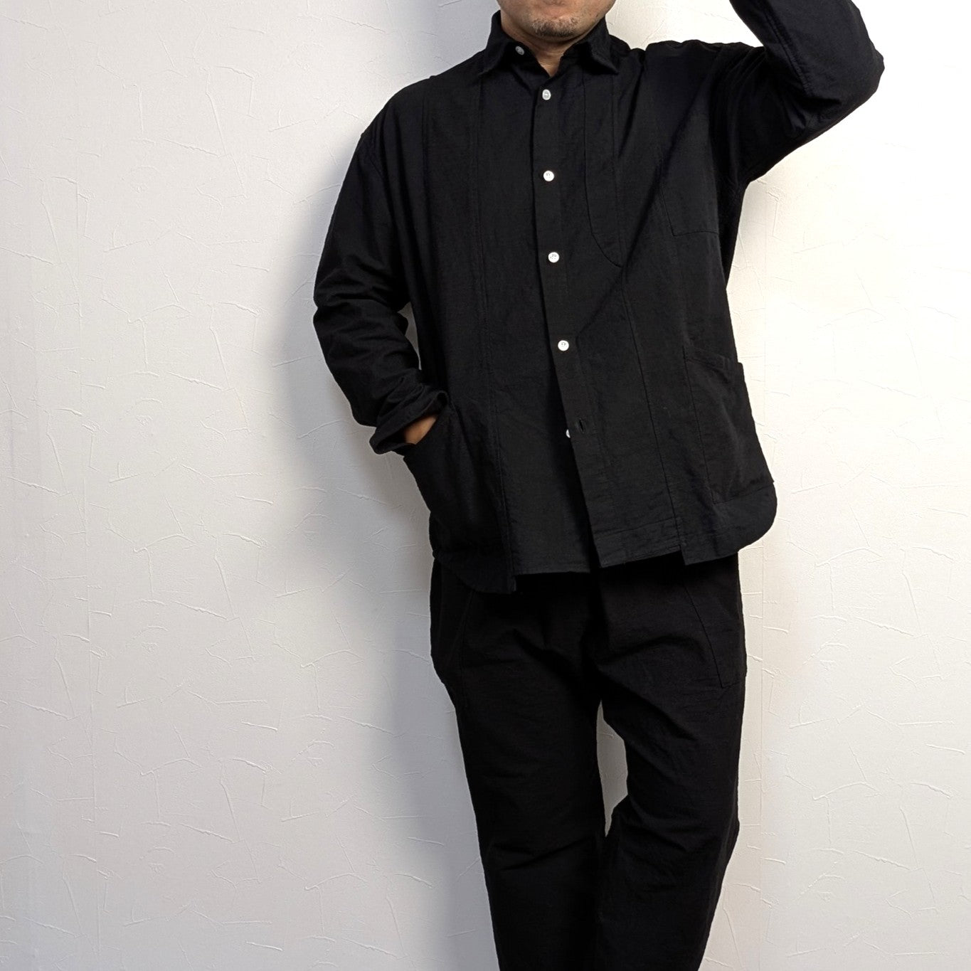 知多木綿 変形リメイクシャツ レギュラーカラー 名古屋黒紋付染