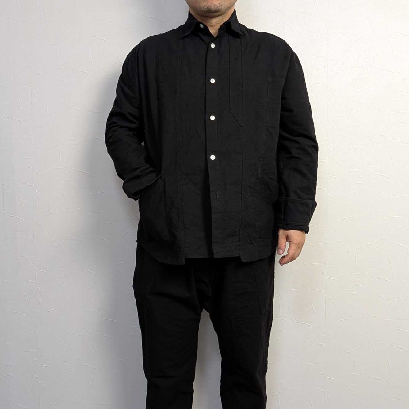 知多木綿 変形リメイクシャツ レギュラーカラー 名古屋黒紋付染