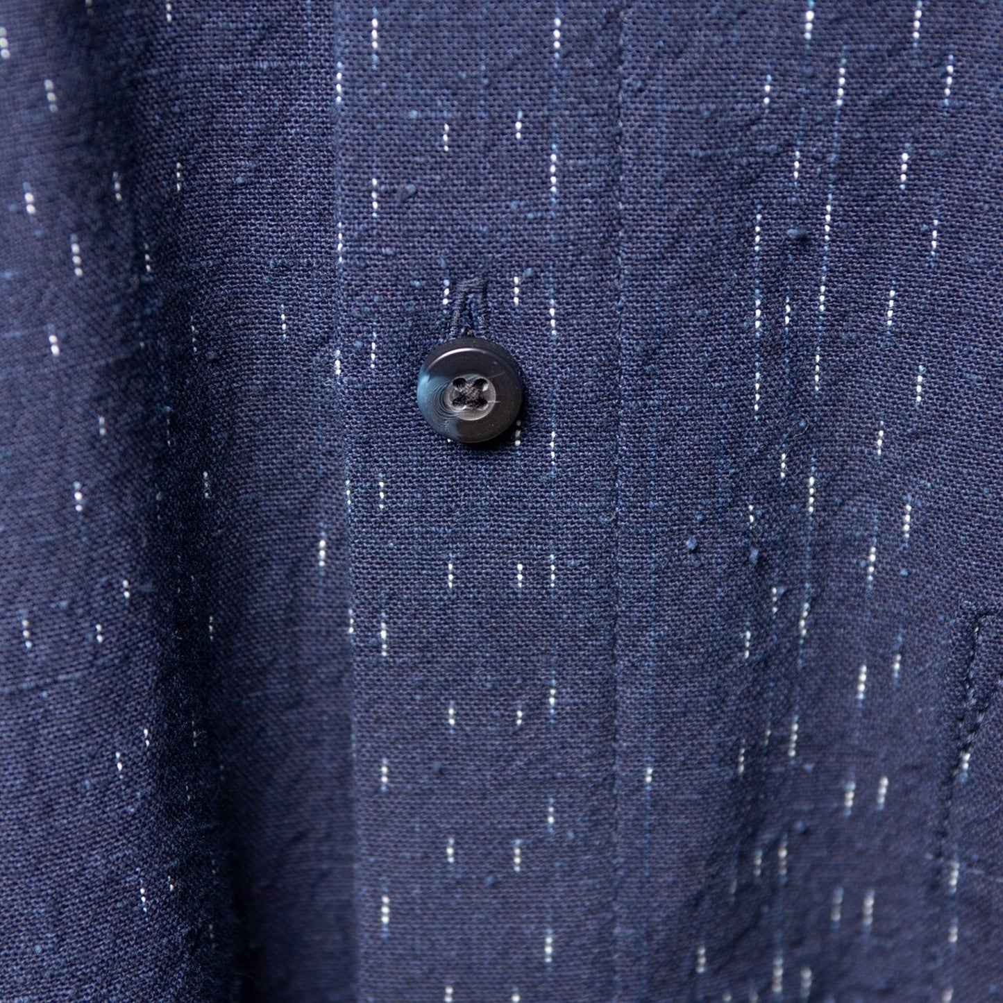<OSOCU>備後節織 小雨縞 変形バンドカラーシャツ 藍染