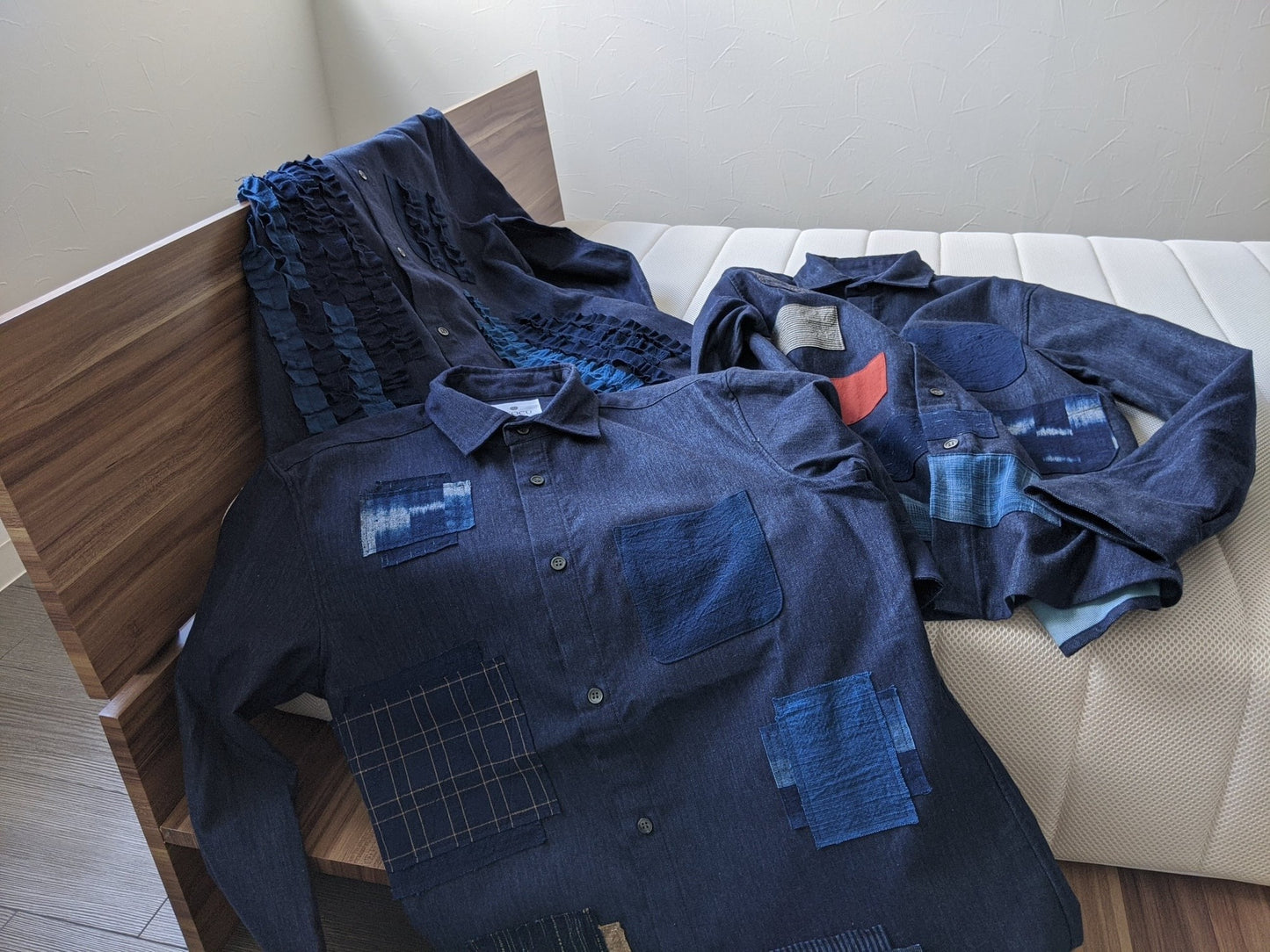 <OSOCU>備後節織 パッチワークデザイン レギュラーカラー シャツ 「接」 日本製