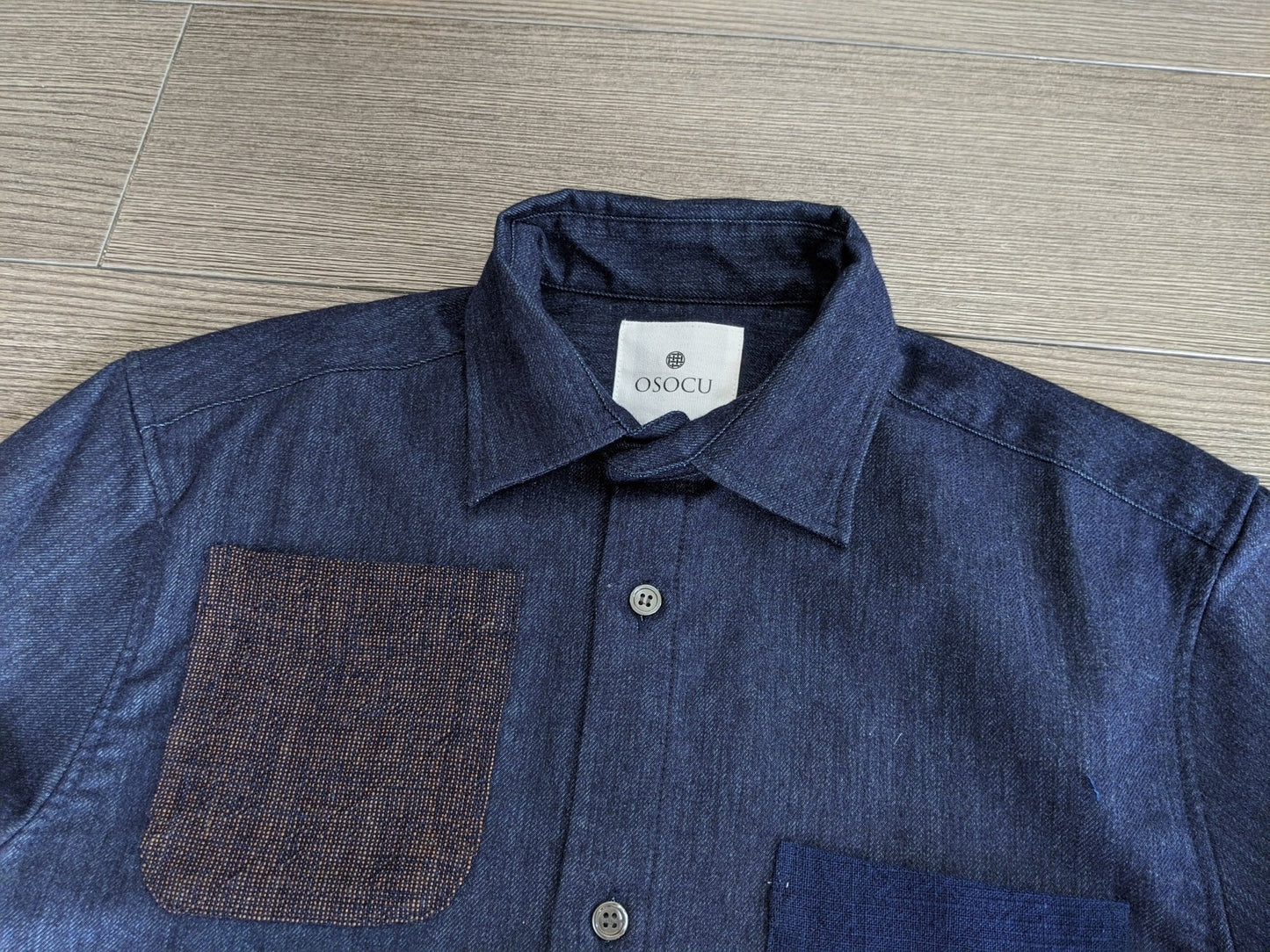 <OSOCU>備後節織 パッチワークデザイン レギュラーカラー シャツ 「接」 日本製