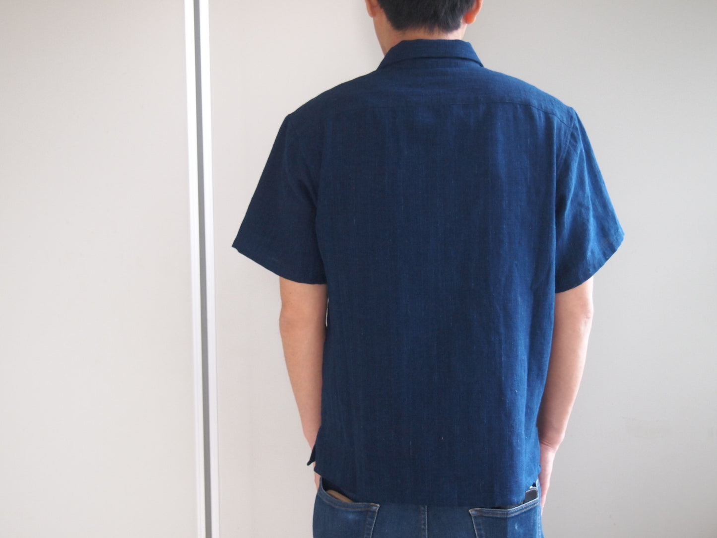 <OSOCU>備後節織 綿麻節織 半袖開襟シャツ 藍染